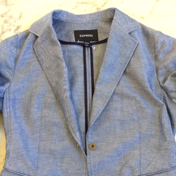 NWOT. Express Linen and Cotton Blue/Grey Lightweight Blazer. - Picture 3 of 8